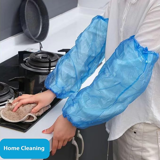 FIPASEN Disposable Oversleeves Covers, 200PCS Plastic Arm Sleeves Covers for Painting Repairing Cleaning Tattooing - Blue