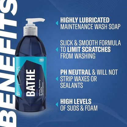 Gyeon Bathe Ceramic‑Coating Safe Car Wash Shampoo Highly Lubricated Foam Wash Soap for Paint Sealant and Coating Maintenance Professional Scratch Reduction Shine Enhancement
