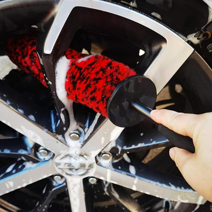 DEKADONS 4PCS Wheel Brush Kit for Cleaning Wheel and Tire, Wheel and Rim Brush, Car Detailing Brushes, 360 Degree Bendable & Durable Car Wheel Rim Cleaner Brush Set (Red)