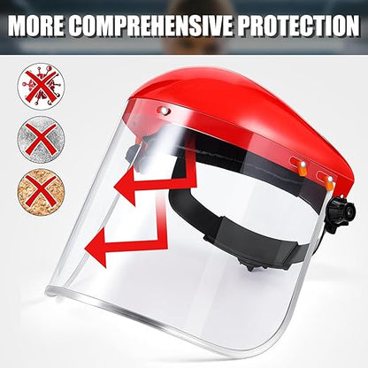 Copkim 3 Pack Safety Face Mask Shield for Grinding Clear Full Face Impact Resistant Safety PET Full Impact Resistant Mask Shield for Work Construction Cutting (Clear PET,Red)