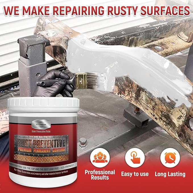 styleonme Water based metal anti rust paint, White 32 Fl Oz, Metal Primer & Preventive Coating, Rust Preventive Paint, Stop Rust and Corrosion Permanently (High-Gloss)