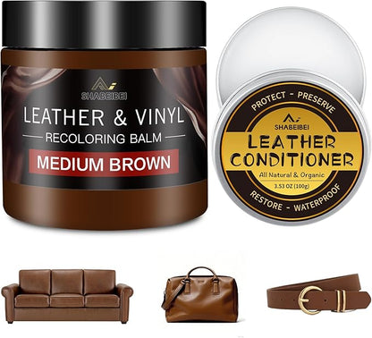 SHABEIBEI Leather Recoloring Balm with 100ml Mink Oil, Medium Brown Leather Repair Kit and Scratch Remover for Furniture, Car Seats, Sofas, Dye & Restorer for Couches, Vinyl, PU, Faux