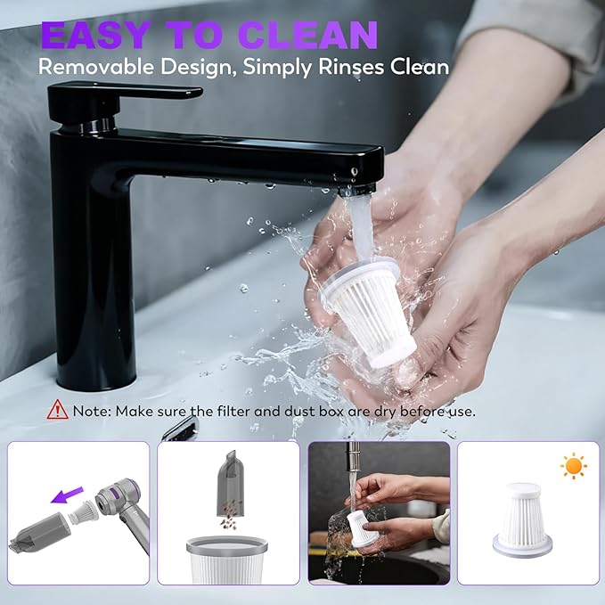 KedeeSparkle Handheld Car Vacuum Cleaner, 4-in-1 Cordless Vacuum Cleaner, 22000PA High Power Portable Car Vacuum with Brushless Motor, for Home, Office, Camping (Silver Purple)