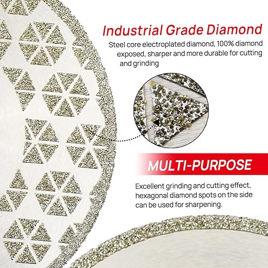 DT-DIATOOL Diamond Blade 5" x 5/8" Thread Flange - Single Side Electroplated Diamond Cutting and Grinding Disc for Granite Marble Natural Stone Tiles
