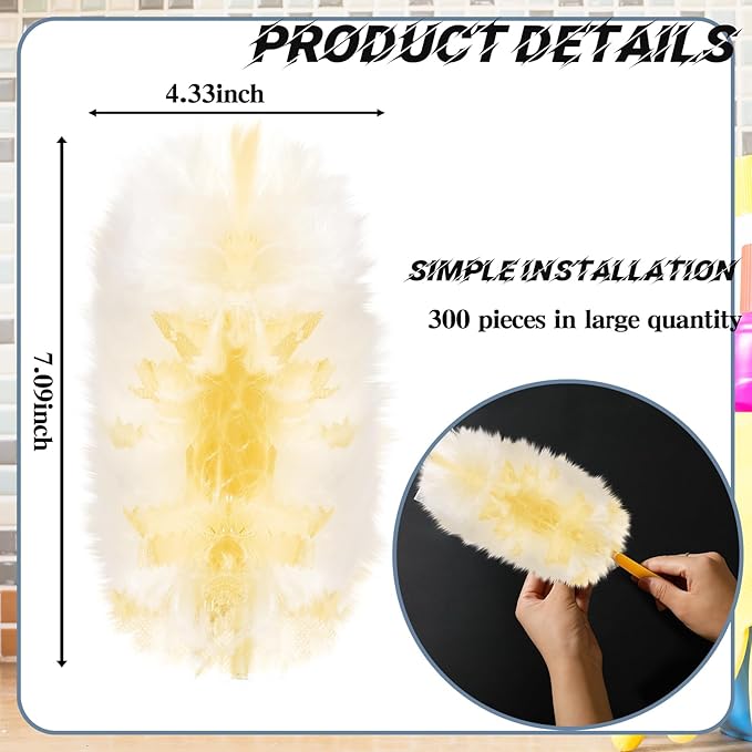 Vesici 300 Pcs Duster Refills Compatible with Swiffer Dusters Bulk Disposable Replacement Thickened with 1 Handle Heavy Duty for Cleaning, Office (Yellow)