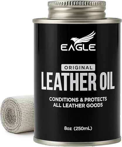 Leather Oil Conditioner with Applicator & Cloth – All-Natural Deep Conditioning Oil for Saddles, Furniture, Bags, Belts & Leather Gear – 8.45oz Restorative Oil for Dry, Cracked Leather