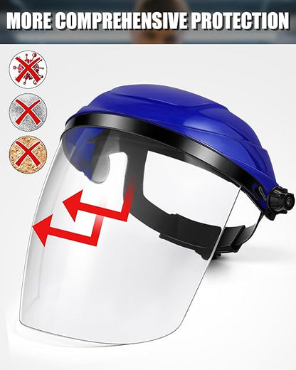 Tellegloww 4 Pack Safety Face Shield for Grinding and Cutting, Full Impact Resistant Face Shield Mask for Work Chemical Woodworking (Blue)