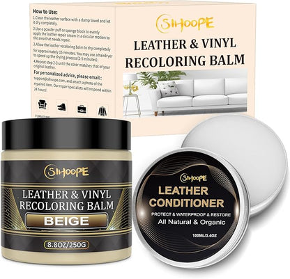 8.8oz Leather Recoloring Balm with 100ml Mink Oil,Beige Leather Repair Kit for Furniture,Leather Repair Cream,Leather Scratch Repair for Car Interior,Leather Conditioner for Couch