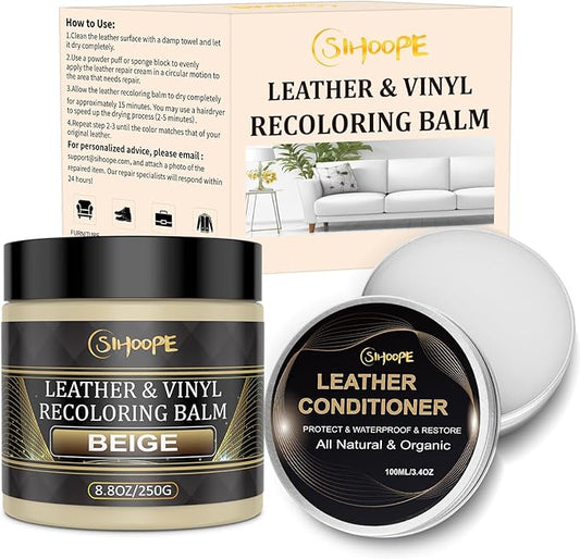 8.8oz Leather Recoloring Balm with 100ml Mink Oil,Beige Leather Repair Kit for Furniture,Leather Repair Cream,Leather Scratch Repair for Car Interior,Leather Conditioner for Couch