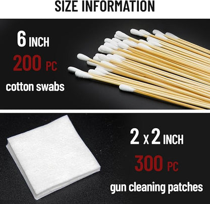 PINGMIC Gun Cleaning Supplies - Gun Cleaning Patches and Long Cotton Swabs Set, 6" Cotton Swabs, Lint Free Cloth Fit Most Caliber Firearms