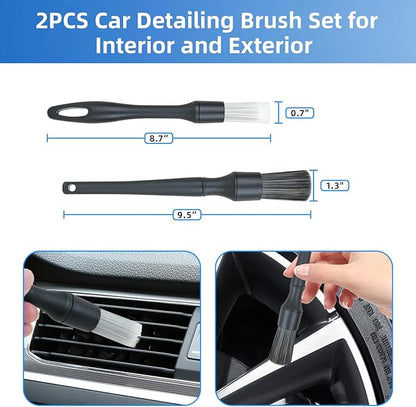 9Pcs Car Wheel Detailing Brush Kit – Scratch-Free Rim & Tire Cleaner Brushes with Tire Shine Pad, Microfiber Towel & Bag – Heavy-Duty Auto Detailing Tools for Cars, Trucks, RVs & Motorcycles