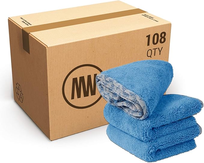 Detail Microfiber Car Towels Bulk (16"x 24") | 400 GSM | 80/20 Blend | Tagless | Soft Satin Piped Edges | All-Purpose Auto Detailing - Wax, Buff, Polish, Wash, Dry | Case of 108 (Blue)