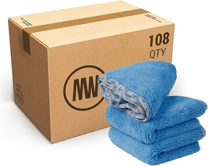 Detail Microfiber Car Towels Bulk (16"x 24") | 400 GSM | 80/20 Blend | Tagless | Soft Satin Piped Edges | All-Purpose Auto Detailing - Wax, Buff, Polish, Wash, Dry | Case of 108 (Blue)