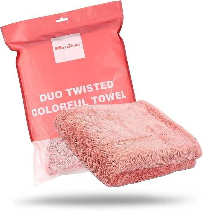 Maxshine 20" x 24" Universal Pink Car Drying Towel – 1200 GSM Rinse-Free Double-Sided Microfiber Towel – Plush, Super Absorbent for Car Wash & Detailing