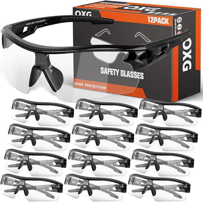 OXG 12 Pack Safety Glasses for Men Women, ANSI Z87.1 Work Glasses Scratch Impact Resistant Lens Protective Eyewear