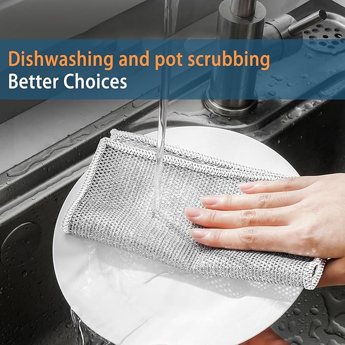 Sunyuneey Non-Scratch Metal Wire Dishcloth, Quick Cleaning Without Leaving Marks, Easily removes Stubborn Stains, Suitable for Various Surfaces, Metal Wire Dishcloth Cleaning Power (20)