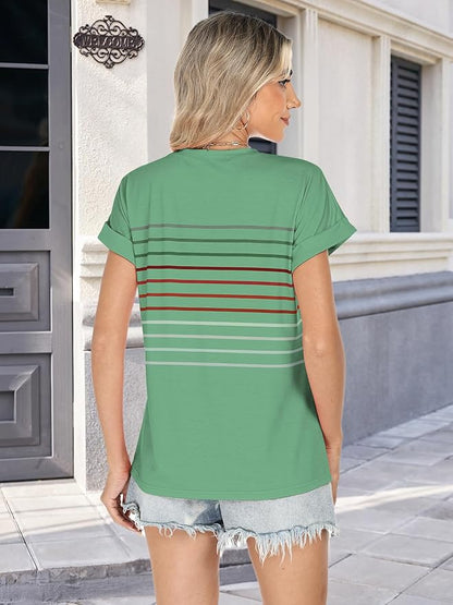 Womens Summer Tops Short Dolman Sleeve Crew Neck Striped Shirts Spring 2026 Fashion Beach Vacation Clothing