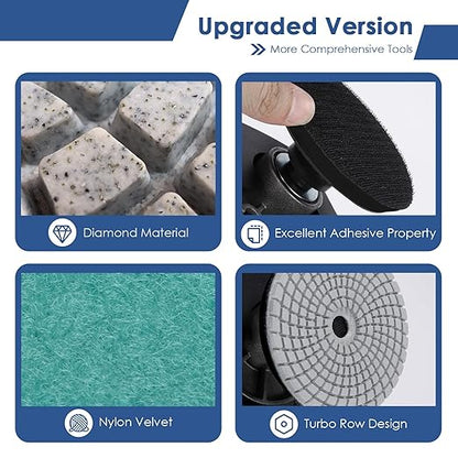 ZYZLE Diamond Polishing/Sanding Pads Wet/Dry 50-10000 Grit for Marble, Countertop, Quartz, Tile, Granite, Concrete, Stone - for Drill Grinder Polishers (5 INCH)