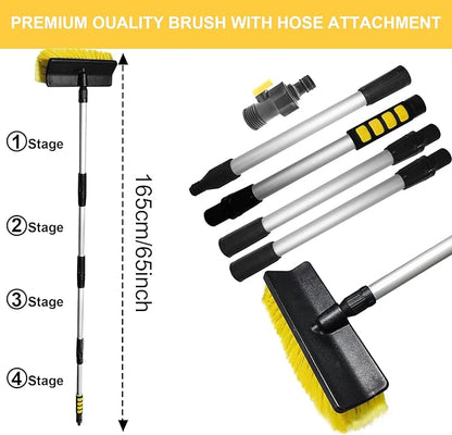 Car Wash Brush with 65'' Long Handle, Soft Bristle Car Washing Brush with Detachable Handle and Hose Attachment for RV, Boat, Car, House Siding, Floors