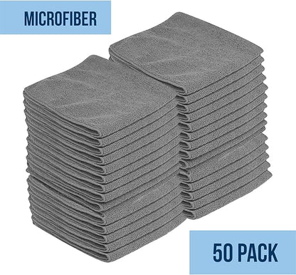 GREEN LIFESTYLE Chamois Cloth, Microfiber Cleaning Cloth 50 Pack, Borderless Towels Cleaning, Car Microfiber Towel, Drying Car Wash Towels (11.5" x 11.5", Grey)