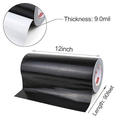 Wide Duct Tape 12 Inch, Industrial Grade 30Yards (90 ft) Wide Tape Duct, 9 Mil Heavy-Duty, Waterproof, Strong, Flexible, No Residue, for Crafts & Home Improvement (Black, 12'' x 90ft)
