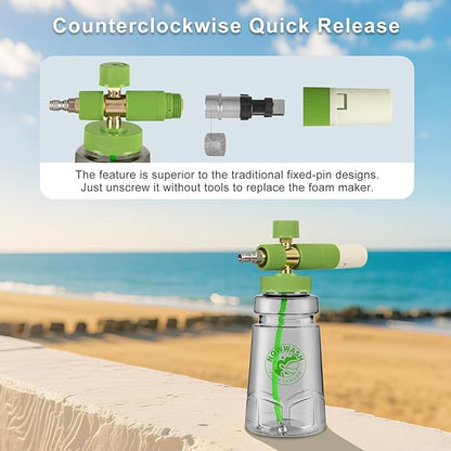 Foam Cannon with Foam Economizer for Pressure Washer, Soap Cannon with 1/4" Quick Connect & Adjustable Nozzle for Car Wash Fit Most Liquid Bottles, Additional 1.1 mm Orifice Nozzle (Green)