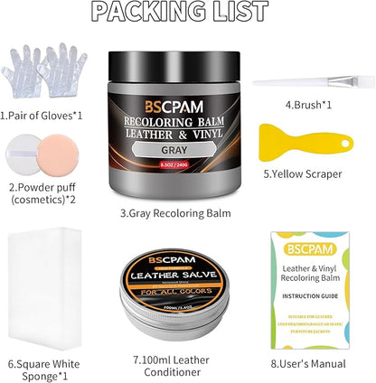 BSCPAM Gray Leather Recoloring Balm with 100ml Mink Oil,Leather Couch Scratch Remover,Leather Repair kit for Vinyl Furniture and Car Interior,Leather Dye Paint,Mink Oil for Leather