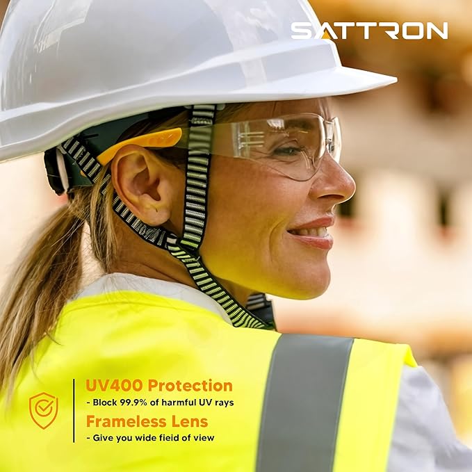 SATTRON Clear Safety Glasses 24PK, Protective Eyewear Polycarbonate Lens with Rubber Temples ANSI Z87.1 Anti-Scratch Impact Resistant Eye Protection for Man Woman Clear Lens/Yellow Frame