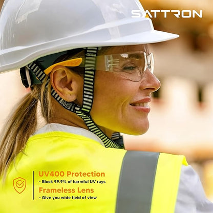 SATTRON Clear Safety Glasses 24PK, Protective Eyewear Polycarbonate Lens with Rubber Temples ANSI Z87.1 Anti-Scratch Impact Resistant Eye Protection for Man Woman Clear Lens/Yellow Frame