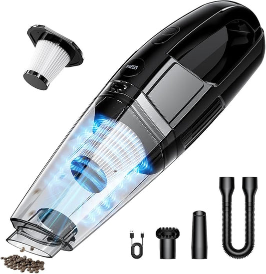 Cordless Handheld Vacuum 7000Pa Suction, 650mL Dustbin, 1.43 lbs Lightweight, Rechargeable, Ideal for Car & Home Use, 25-Minute Runtime