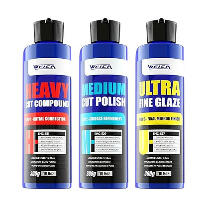 3 Step Polishing Compound Kit, 32oz - Heavy Cut, Medium Polish & Ultra Fine Glaze for Scratch & Swirl Removal - Safe for All Car Paint - by WEICA