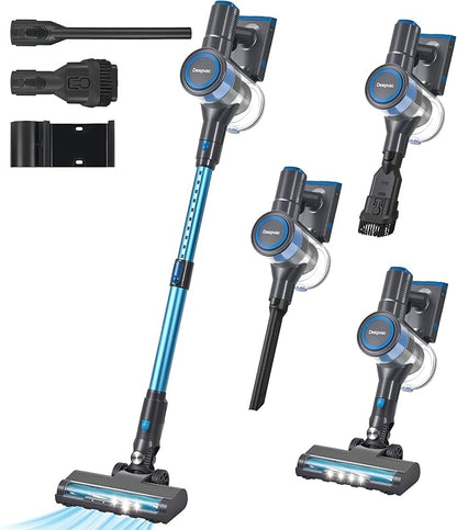 Deepvac 250W 25KPa Suction Cordless Vacuum Cleaner, 6-in-1 Lightweight Stick Vacuum with LED Display & Detachable Battery, 45 Mins Runtime for Hard Floor, Carpet, Pet Hair, Car Cleaning