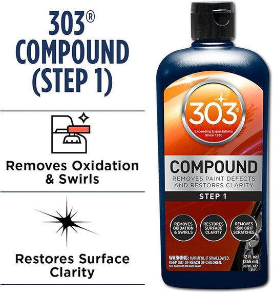 303 Products Compound - Removes Paint Defects and Restores Clarity - Removes Oxidation and Swirls - Restores Surface Clarity - Removes 1500 Grit Scratches (Step 1), 12 fl. oz. (30705)