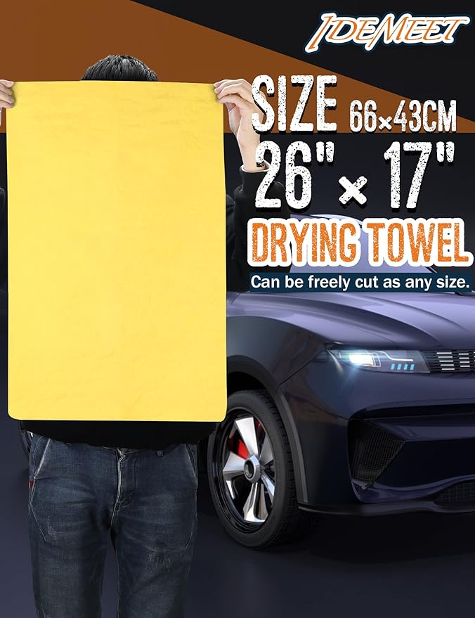 Premium Shammy Towel for Car, Super Absorbent 26""x17"" Large Car Drying Towel, Reusable Soft Car Wash Cloth, Chamois Cloth for Car, Dust Remove, No Scratch/Spot/Streak, Yellow