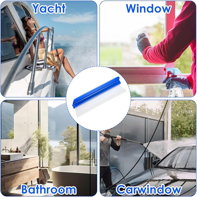 SHENLIU 4 Pack Car Squeegee, 12 inch Flexible Car Water Scraper Tool Silicone Window Squeegee for Cars Window Glass Home Washing & Wiping Glass, Mirror & Shower Doors, Blue