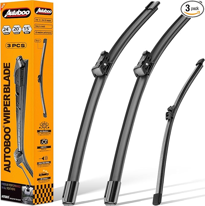 AUTOBOO 24"+20" Windshield Wipers with 15" Rear Wiper Blade Replacement for Volvo XC90 2016-2024 XC40 2019-2024 V90 2017-2021 -Original Factory Quality (Pack of 3)