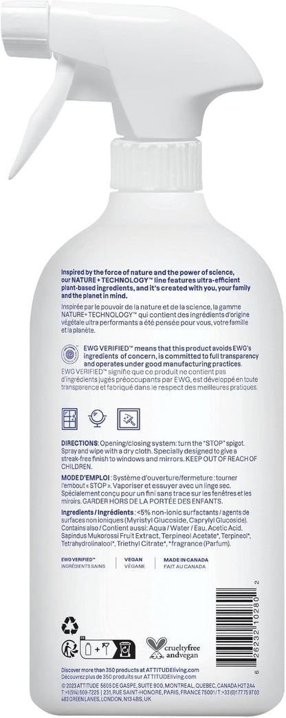 ATTITUDE Window and Mirror Cleaner, EWG Verified, Plant- and Mineral-Based Ingredients, Vegan and Cruelty-free Household Products, Citrus Zest, 27.1 Fl Oz