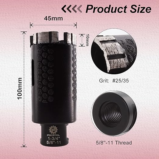 Diamond Core Drill Bit - FOCSTOL 1-3/4''(45mm) Laser Welded Hole Saw for Dry or Wet Drilling Granite Marble Concrete Quartz 5/8''-11 Thread