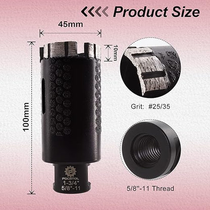 Diamond Core Drill Bit - FOCSTOL 1-3/4''(45mm) Laser Welded Hole Saw for Dry or Wet Drilling Granite Marble Concrete Quartz 5/8''-11 Thread