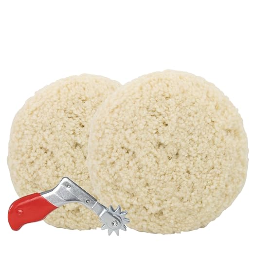 Woolous Wool Buffing Pads 7 Inch, 2 Pack 100% Natural Lambs Wool Pads for Buffing with Hook & Loop Backing and Cleaning Spur Tool, Cutting and Polishing Pad Kit for Car and Boat Detailing
