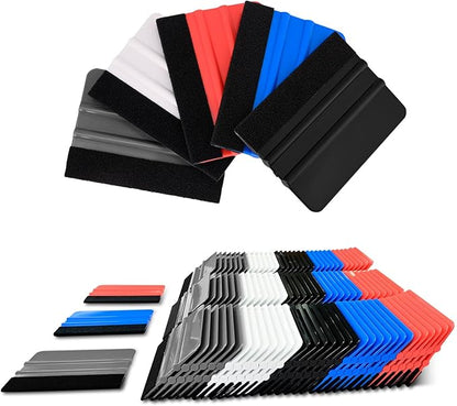 NEWISHTOOL 100 PCS Felt Squeegee for Vinyl - Flexible Plastic Squeegee with Fabric Felt for Vinyl Wrap Application, Bubble Removal, Sign Making, Graphic Decal Installing & Car Wrapping Scraper Tool