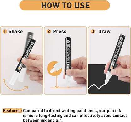 SELEAD Tire Marker White - 8 Pack Paint Pens for Car Tires Lettering, Premium Professional Oil-based Ink, Waterproof Non-Fading Permanent Markers