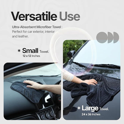 Crystal Clean 1300GSM Car Drying Towel - XL (24x36) Microfiber Towels for Cars with Double Twisted Loop, Professional Detailing Towel for Car Detailers - Quick Dry, Paint Safe & Swirl-Free