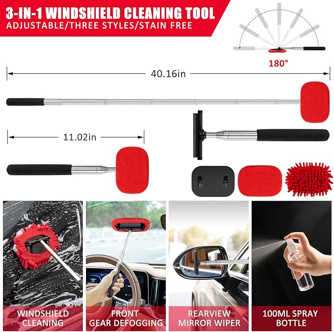 GPUSFAK 40Pcs Car Wash Cleaning Kit with Foam Gun Sprayer Detailing Brushes Wash Mop Windshield Cleaning Tool Tire Brush Towels Complete Interior Exterior Detailing Set for Car