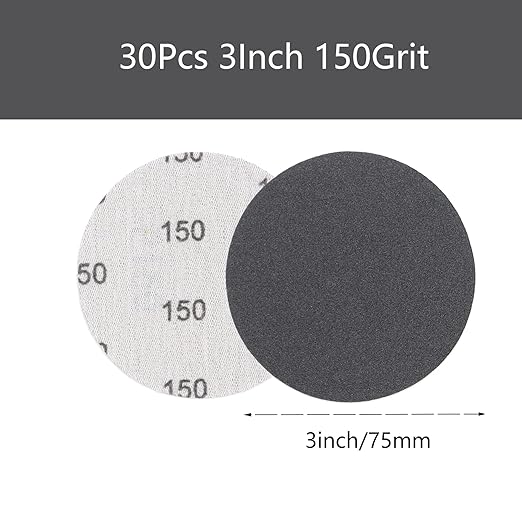 30pcs Sandpaper 3 inch Sanding Discs Hook and Loop 150 Grits Wet Dry Sandpaper for Random Orbital Sander Automotive Metal Sanding Polishing