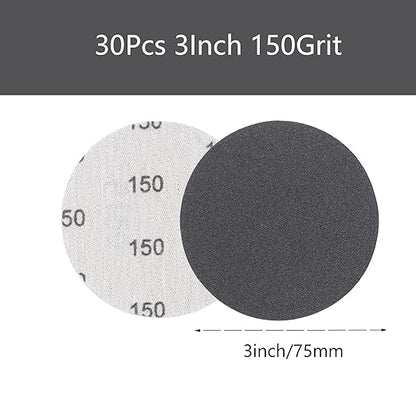 30pcs Sandpaper 3 inch Sanding Discs Hook and Loop 150 Grits Wet Dry Sandpaper for Random Orbital Sander Automotive Metal Sanding Polishing