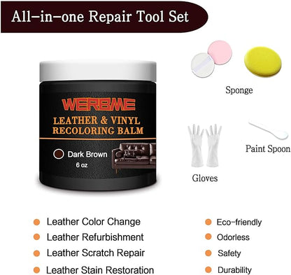WERBME Leather Recoloring Balm & Color Restorer - Multipurpose Dye & Paint for Faded Leather Couches, Car Seats, Shoes | Fix Scratches on Clothing, Furniture & Accessories(Dark Brown)