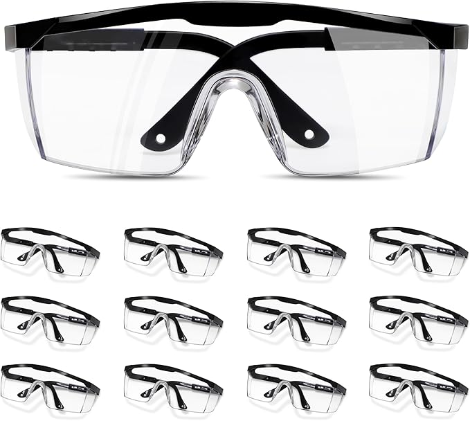 SATTRON Clear Safety Glasses 12 PACK Safety Goggles Anti-Fog Impact Resistant UV Protection Adjustable Temples Wide Vision Protective Eye Wear for Industrial Work, Laboratory, Woodworking