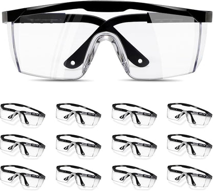 SATTRON Clear Safety Glasses 12 PACK Safety Goggles Anti-Fog Impact Resistant UV Protection Adjustable Temples Wide Vision Protective Eye Wear for Industrial Work, Laboratory, Woodworking