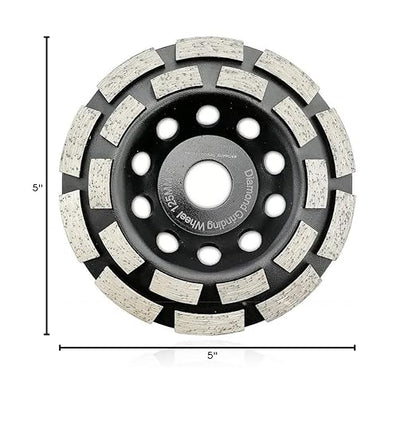 SHDIATOOL 5-Inch Diamond Grinding Cup Wheel Double Row Grinding Disc for Concrete Granite Marble Masonry Brick Fits 7/8 Inch -5/8 Inch Arbor